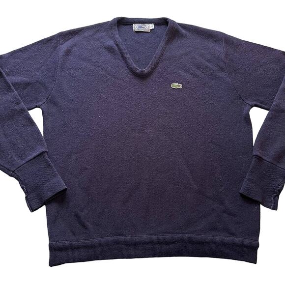 Lacoste Izod Vintage Sweater Rare V-Neck Navy Blue Men's Size Large Knit - Picture 1 of 5